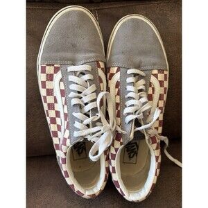 Vans Old Skool Checkered Gray Cream Suede Skate Shoe Sneakers Size M 9.5 W 11